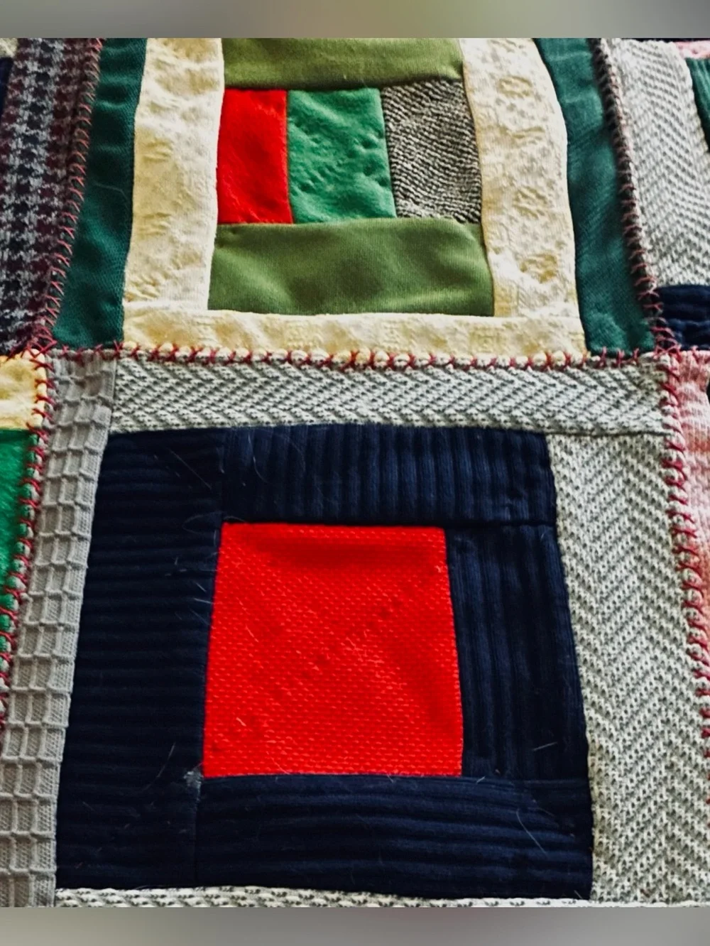 Vintage Log Cabin Quilt 75 x 90 Hand Quilted Cottagecore Prairie Rustic